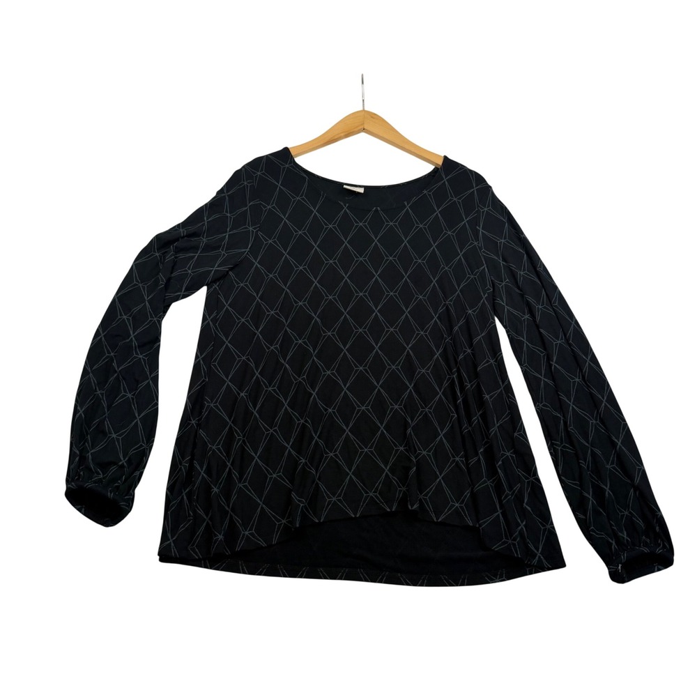 Soma Womens Black Geometric Diamond Print Long Sleeve Blouse Size M High Low Hem